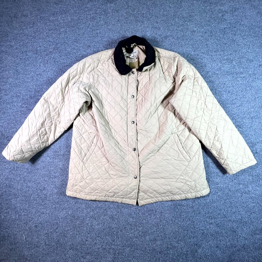 VTG L.L. Bean Barn Chore Coat Women XL Reg Beige Quilted Corduroy Collar Classic
